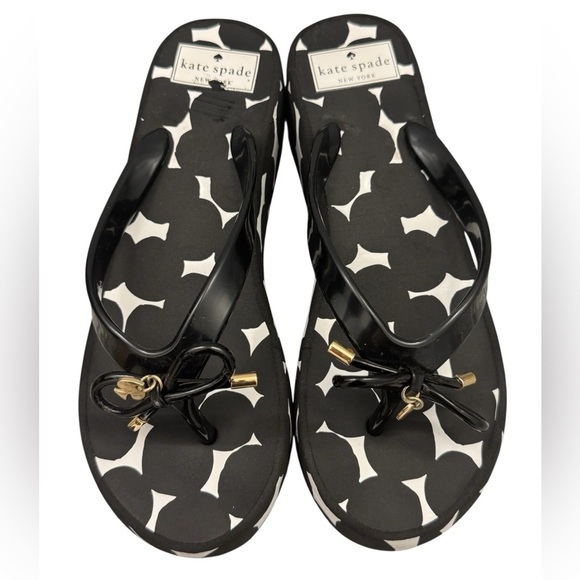 Kate Spade Black and White Polka Dot Wedge Sandals Flip Flops Thong size 7 - Picture 1 of 12
